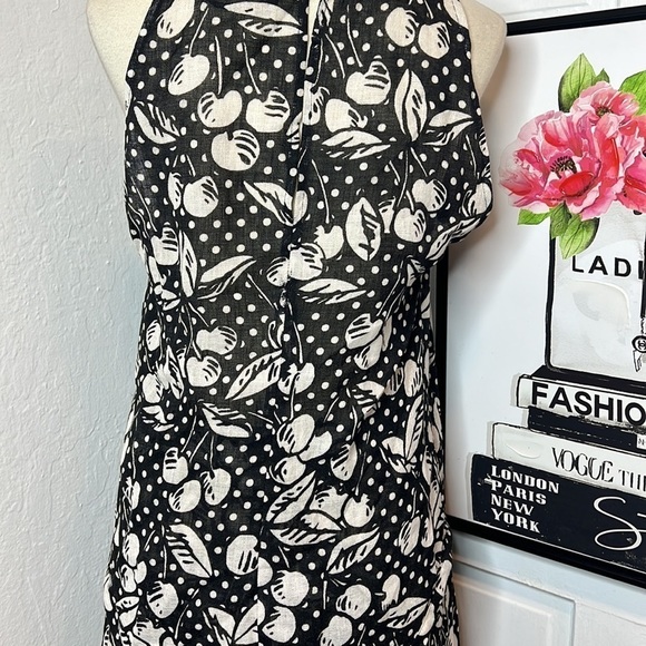 Vintage Sonia Rykiel Black & Ivory Cherry Print Linen Skirt Set Size 38/6US - Picture 5 of 15